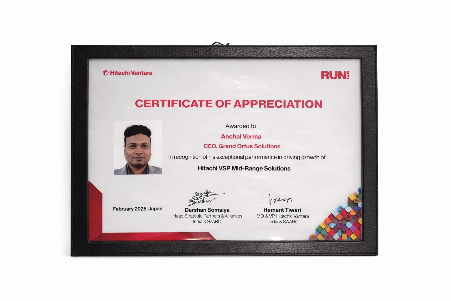 Hitachi Vantara Certificate of Appreciation