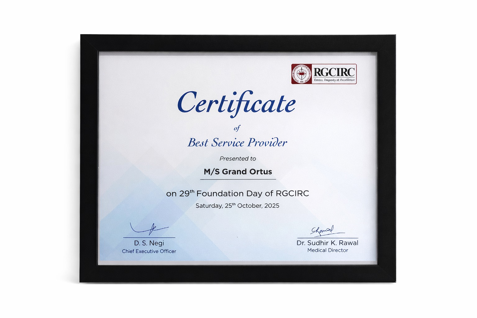RGCIRC Best Service Provider Certificate